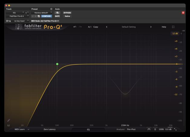 High-pass filter shown in FabFilter Pro-Q 4